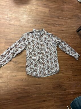 Express Men's Floral Button-Down Shirt - Brown on White